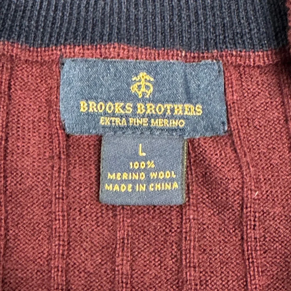 Brooks Brothers Mens Burgundy 100% Merino Wool Ribbed Quarter Zip Sweater Vest L